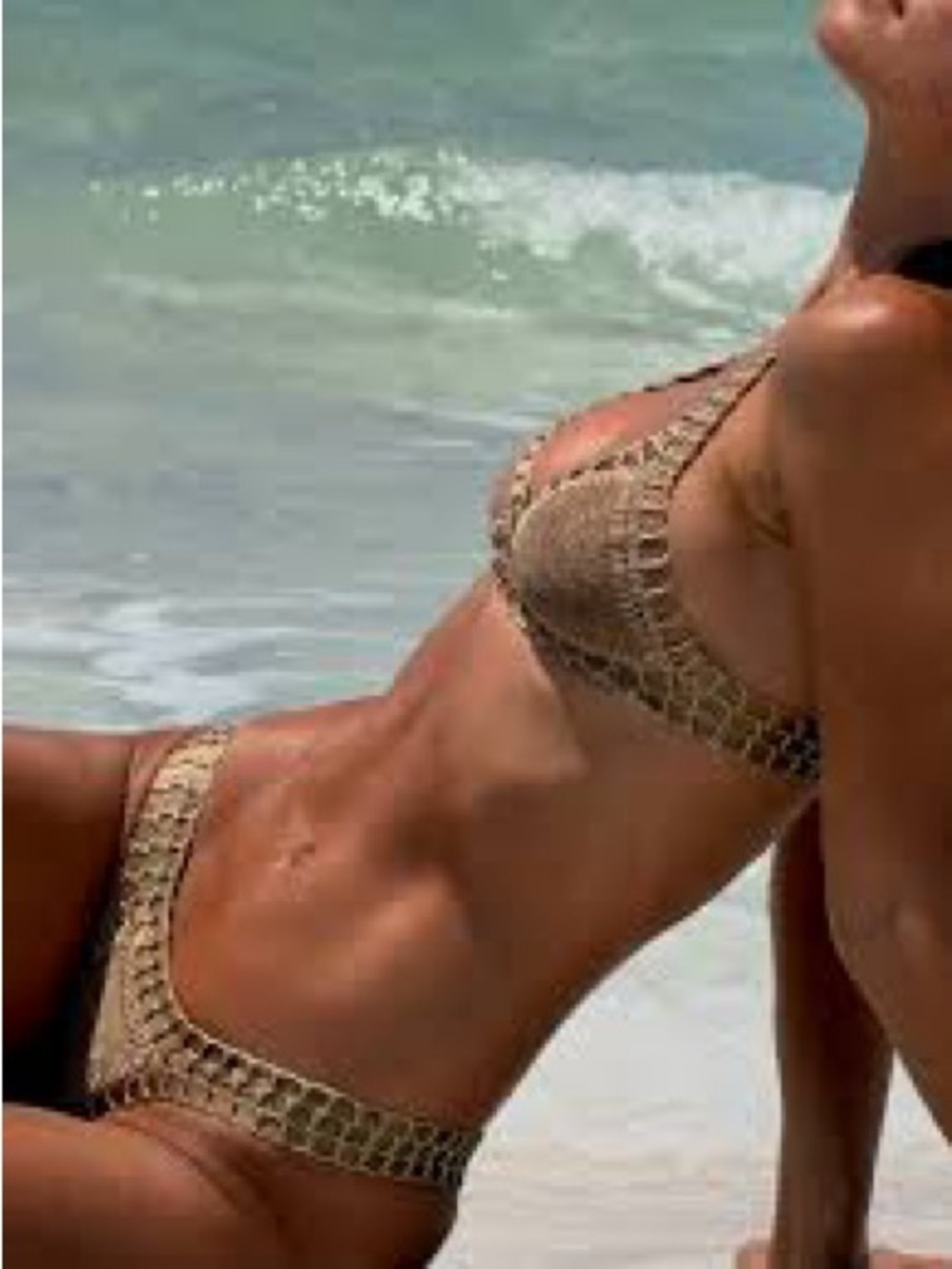 Lux Sea Ariana Gold Lurex Crochet Triangle Bikini Large NWT